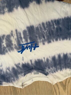 HUF White and Navy Tie-Dye Crewneck with Blue Script Logo